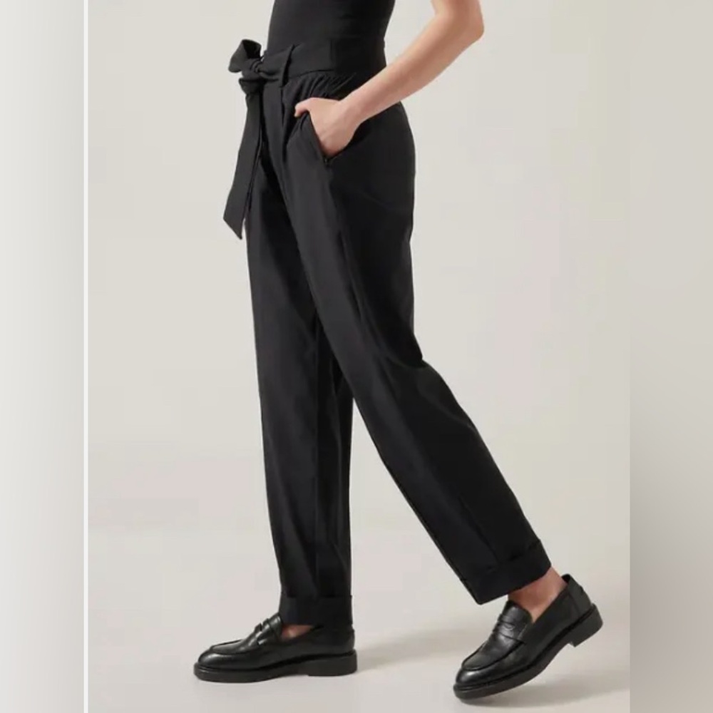 Athleta Cardiff Pant, Black Lightweight Tie-Belt Work Pants